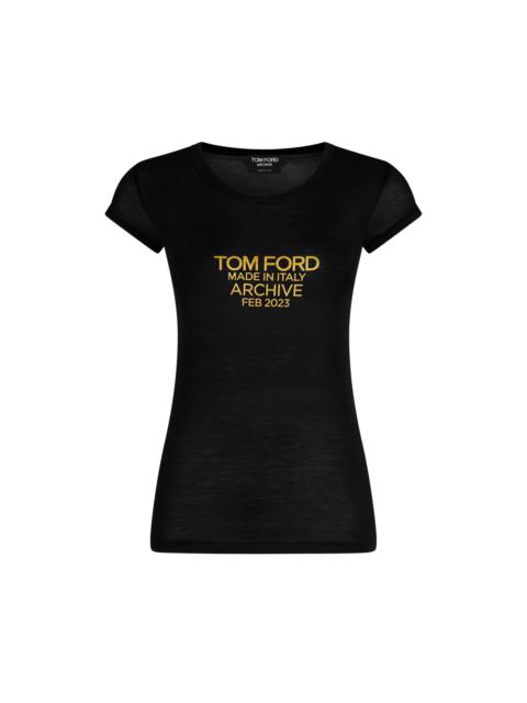 TOM FORD SILK JERSEY FITTED T-SHIRT WITH TOM FORD ARCHIVE LOGO