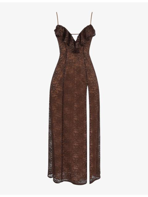 House of CB Lucianna lace-embroidered slim-fit woven maxi dress