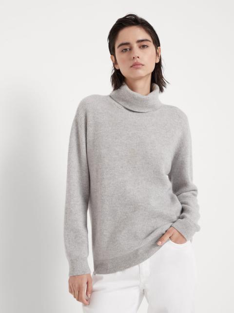 Cashmere English rib turtleneck sweater with monili