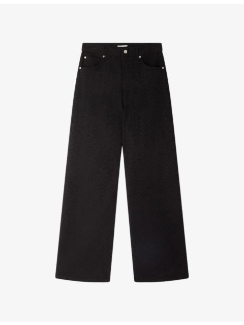Sandro Rhinestone-Embellished Wide-Leg Jeans