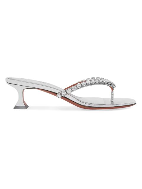 Amina Muaddi Women's Cruise Gigi 45MM Embellished Strap Leather Sandals - Mirror Silver White Crystal