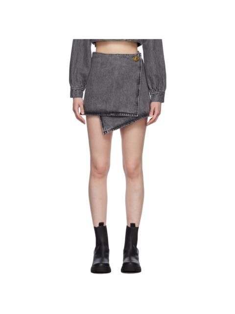 GANNI Gray Wrap Denim Miniskirt