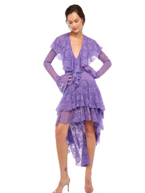 NORMA KAMALI HI LOW LONG SLEEVE DEEP V RUFFLE GOWN