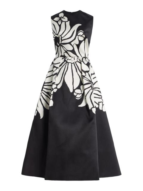 ELIE SAAB Printed Mikado Midi Dress black/white