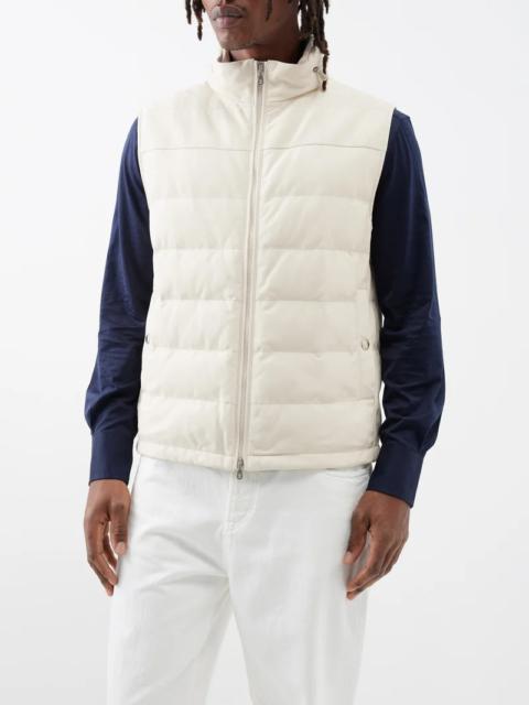 Zip-up padded leather gilet