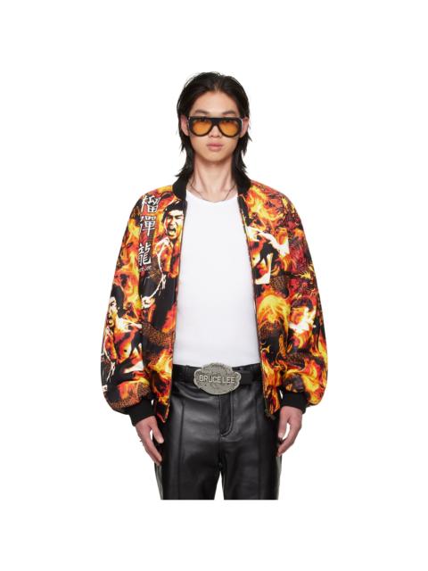 LU'U DAN BRUCE LEE x LỰU ĐẠN Orange & Black 'Bruce Lee' Leather Bomber Jacket
