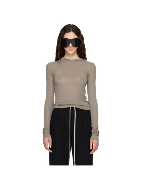 Rick Owens Taupe Tower Cropped Hooded Rib LS T-shirt