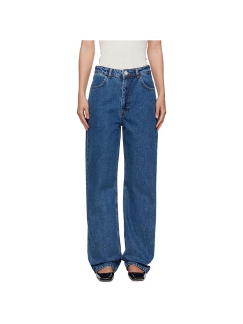 RÓHE Blue High-Waisted Straight Leg Jeans