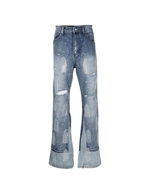 rhinestoned distressed straight-leg jeans