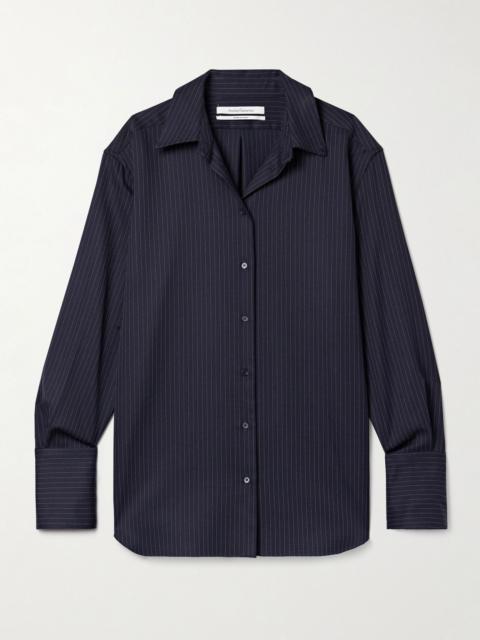 Another Tomorrow Pinstriped wool-blend shirt Navy