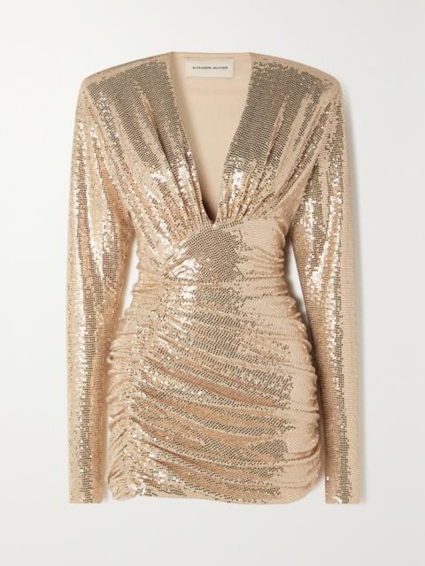 ALEXANDRE VAUTHIER Asymmetric Gathered Sequined Stretch-jersey Mini Dress