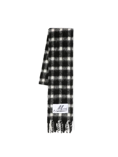 check-print fringed scarf