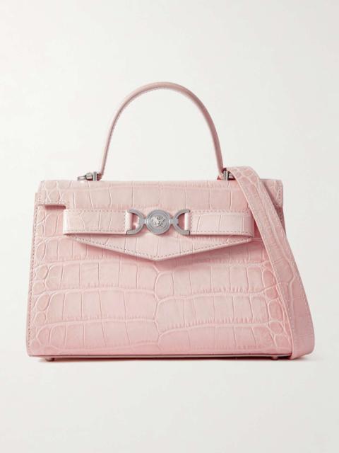 VERSACE Embellished croc-effect leather shoulder bag