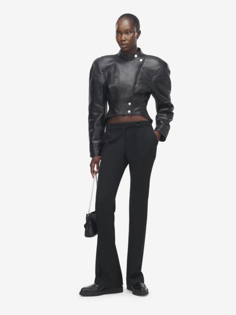 Alexander McQueen Women's Sculpted Shoulder Leather Jacket in Black