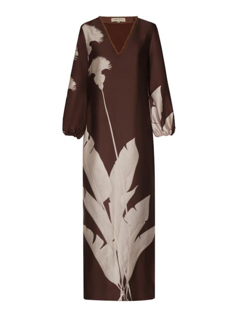 ANDRES OTALORA Palmas Printed Satin Tunic brown