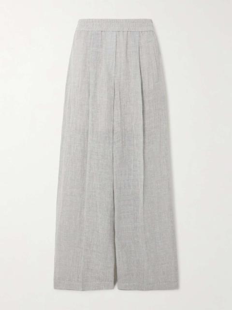 Crinkled linen-blend wide-leg pants