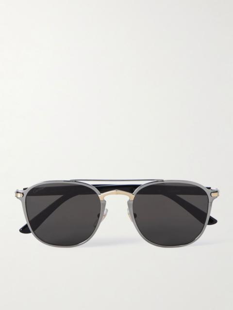Aviator-Style Gunmetal, Gold-Tone and Acetate Sunglasses Black