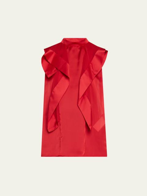 sacai Ruffle High Neck Satin Chiffon Blouse
