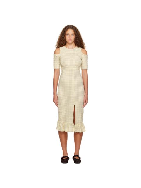 GANNI Beige Smocked Midi Dress