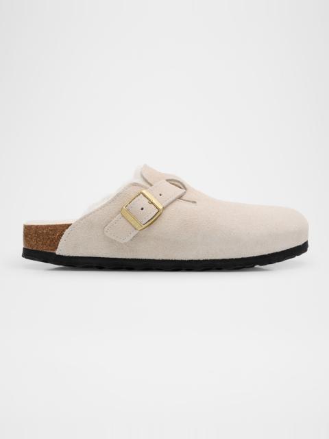 Boston Suede Shearling Buckle Slide Clogs