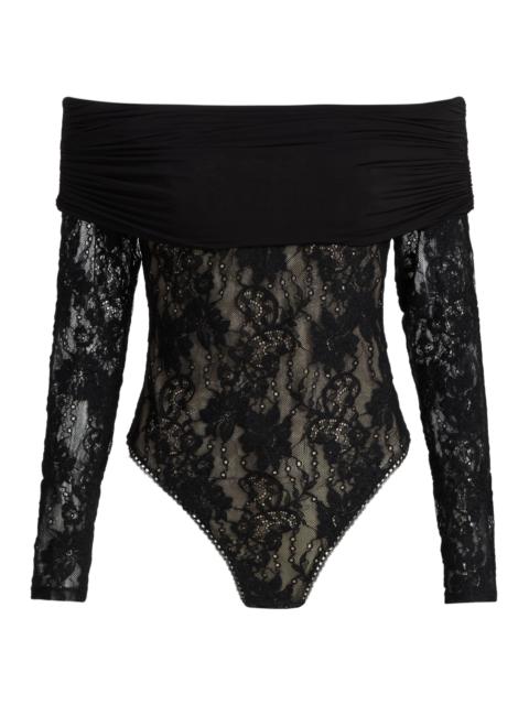Zimmermann Women's Story Off-The-Shoulder Floral Lace Bodysuit - Black