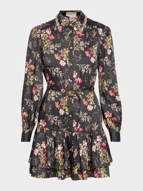 Cinq à Sept Love Letter Floral Belted Ruffle-Hem Mini Dress
