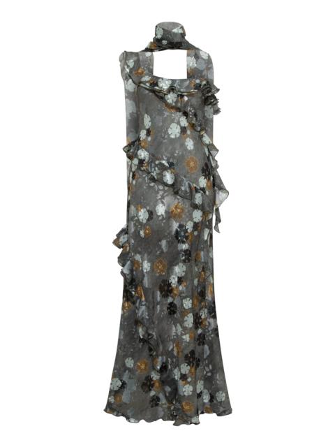 SIEDRÉS Monica Ruffled Devoré Chiffon Maxi Dress multi