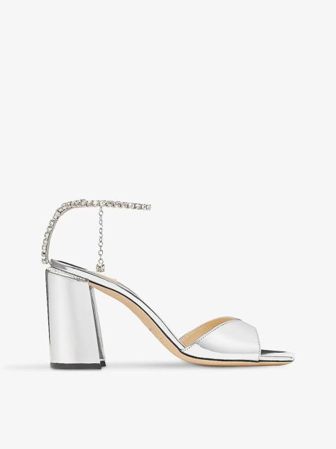 Saeda 85 crystal-embellished metallic-leather heeled sandals