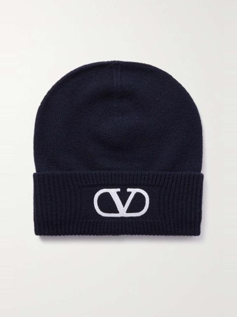 Valentino Garavani logo-embroidered ribbed virgin wool beanie