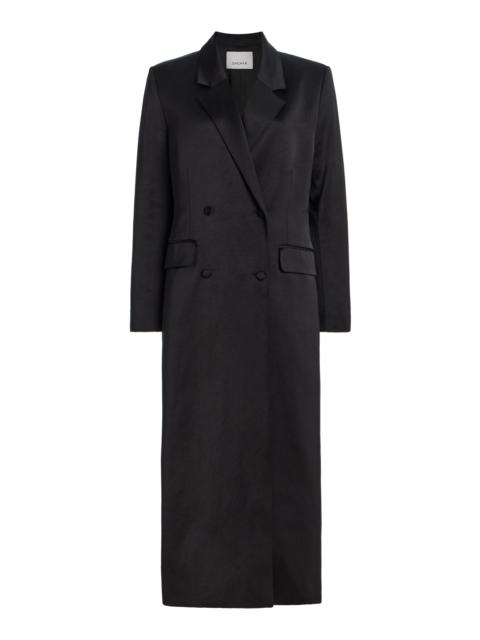 House of Dagmar Double-Breasted Long Satin Blazer black