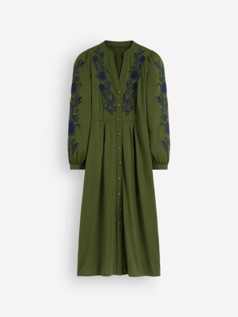 BODEN Juliet Jersey Midi Dress-Brunswick Green Embroidery