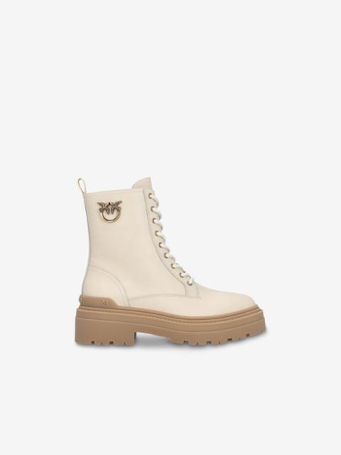 PINKO LEATHER COMBAT BOOTS WITH METAL LOGO