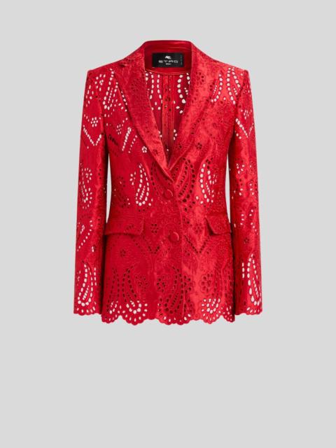 Etro SINGLE-BREASTED JACKET WITH FLORAL PAISLEY BRODERIE ANGLAISE LACE