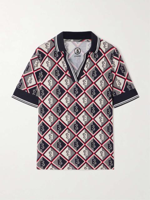 BOGNER Printed checked stretch-jersey polo shirt