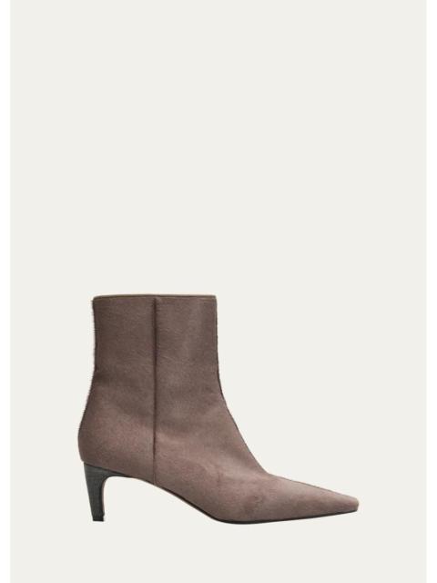 Brunello Cucinelli 50mm Monili-Heel Calf Hair Ankle Boots