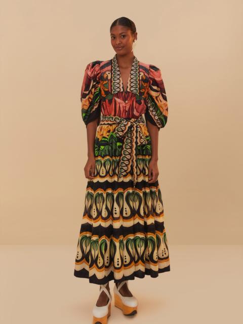 FARM RIO Black Coconut Tree Flow Maxi Dress