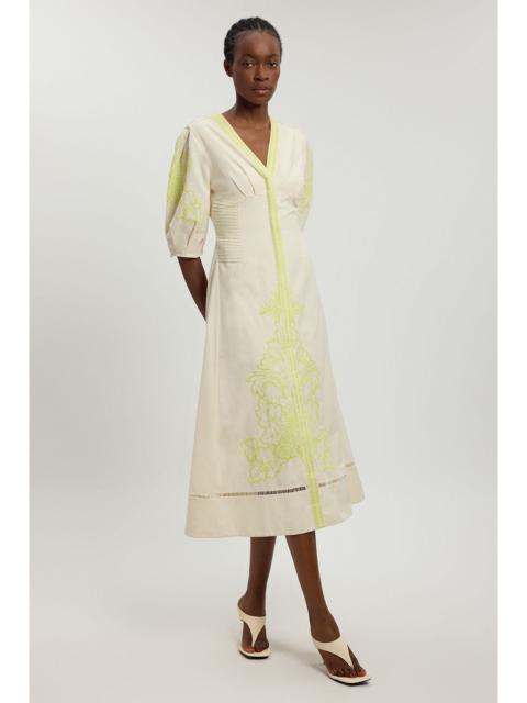 KAREN MILLEN Linen Blend Beaded Cutwork Midi Dress