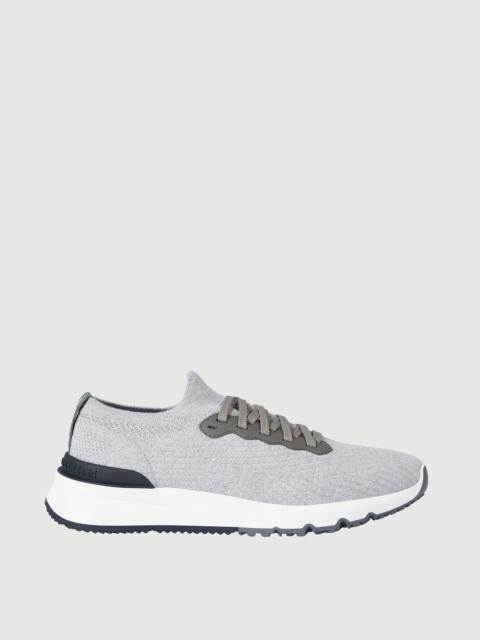 Brunello Cucinelli Cotton knit and semi-polished calfskin runners