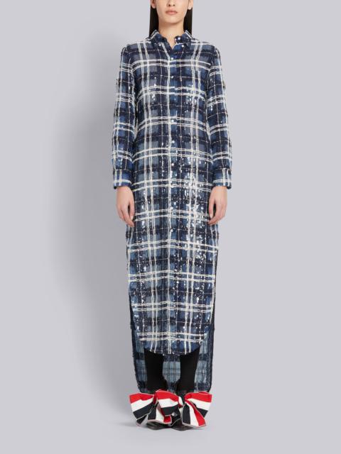 Thom Browne TB TARTAN SHEER SEQUIN SHIRTDRESS