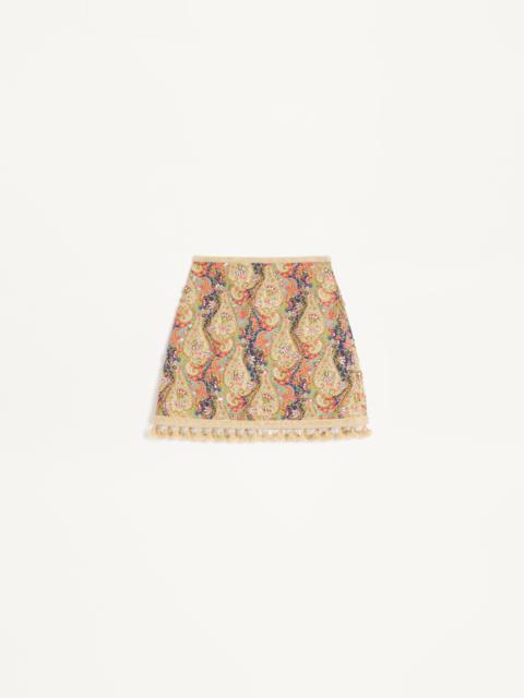Valentino EMBROIDERED SKIRT ON PIQUET WITH PAISLEY VOYAGE IMAGINAIRE PRINT