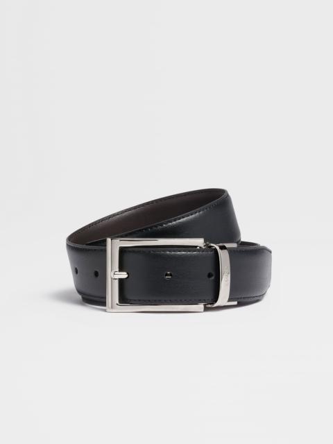 ZEGNA BLACK AND DARK BROWN REVERSIBLE LEATHER BELT