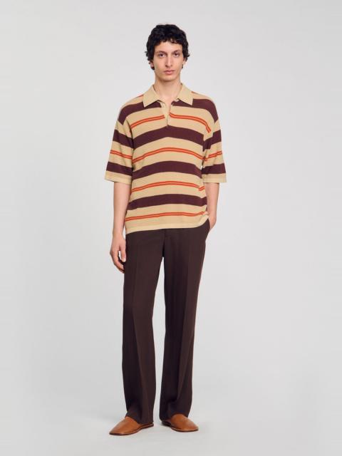 Sandro STRIPED KNIT POLO SHIRT
