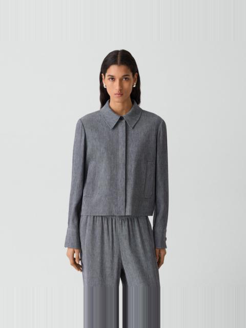 Theory Cropped Shirt Jacket in Fluid Linen
