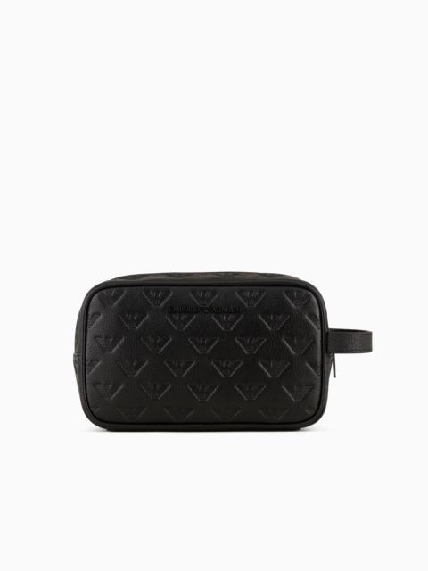 EMPORIO ARMANI Leather washbag with all-over embossed eagle