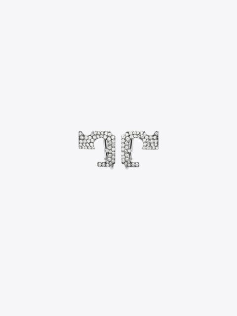 TORY BURCH Runway Pavé Serif T Clip-On Earrings