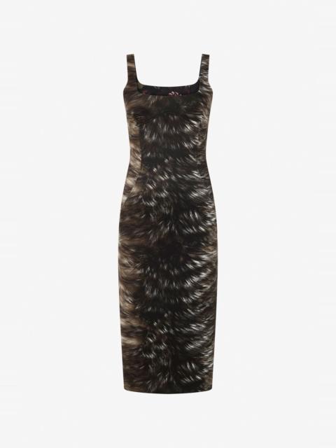 Roberto Cavalli Midi Dress in Scuba Jersey with Fur Print
