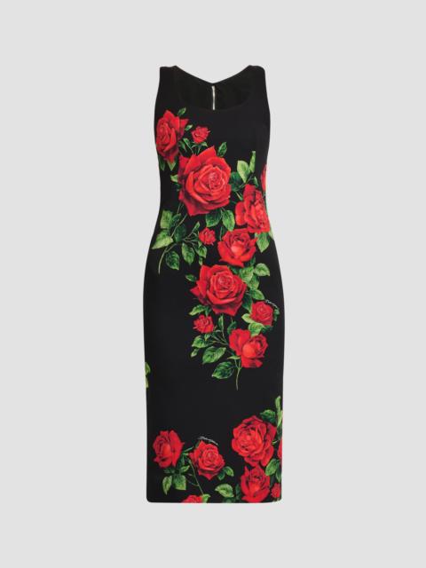 Dolce & Gabbana Women's Floral Stretch-Silk Scoopneck Midi-Dress - Rose Rosse Nero