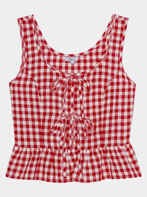 Rails Jonah Gingham Linen Tie-Front Top