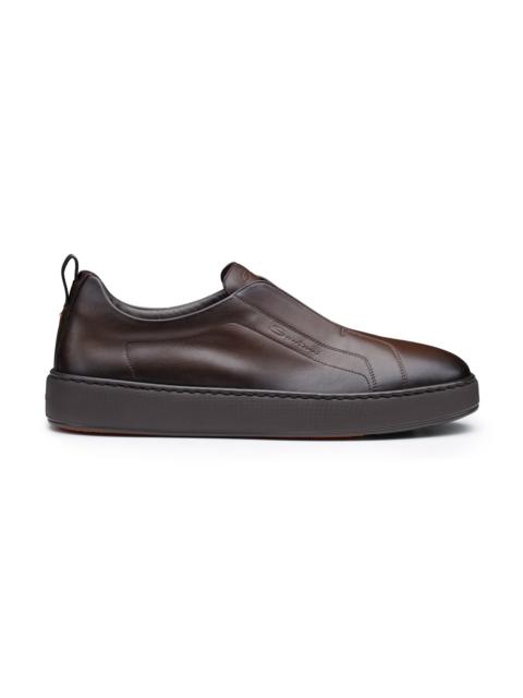 Santoni Men's dark brown leather slip-on sneaker