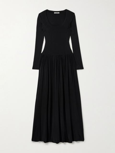 ULLA JOHNSON Amal gathered stretch-jersey maxi dress Black